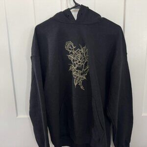 Black Hoodie with Gold Rose Embroidery – Size L